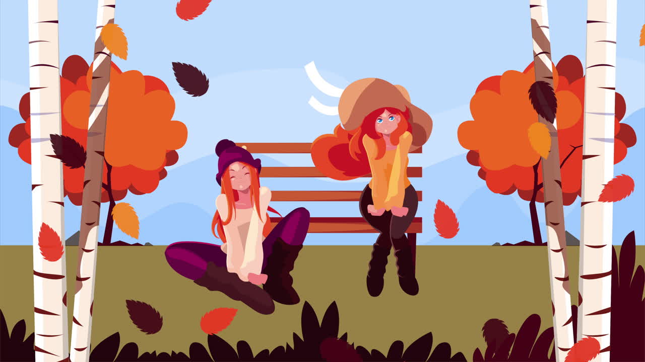 Due donne che si rilassano su una panchina in un parco autunnale
