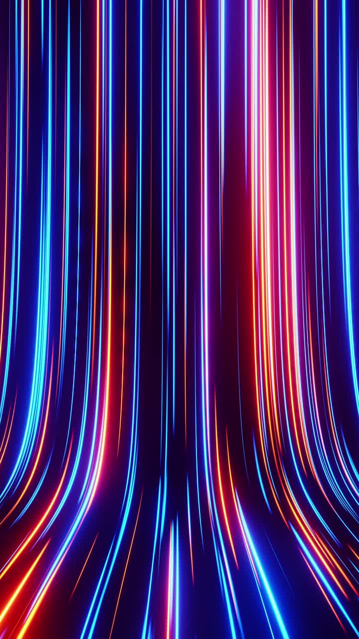 Blue and red light streaks in the dark with black background. Vertical looped animation