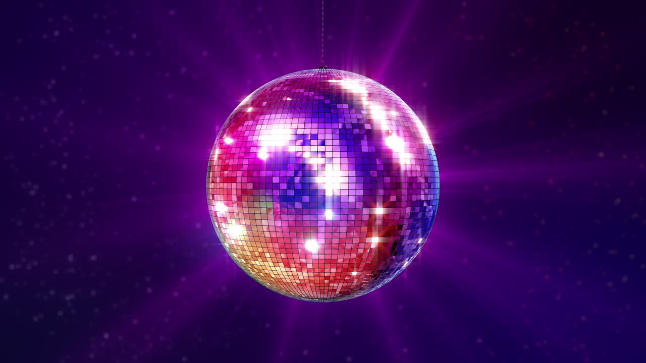Palle da discoteca che irradiano fasci di luce, sfondo con palla da discoteca, design con luci colorate, palle da discoteca