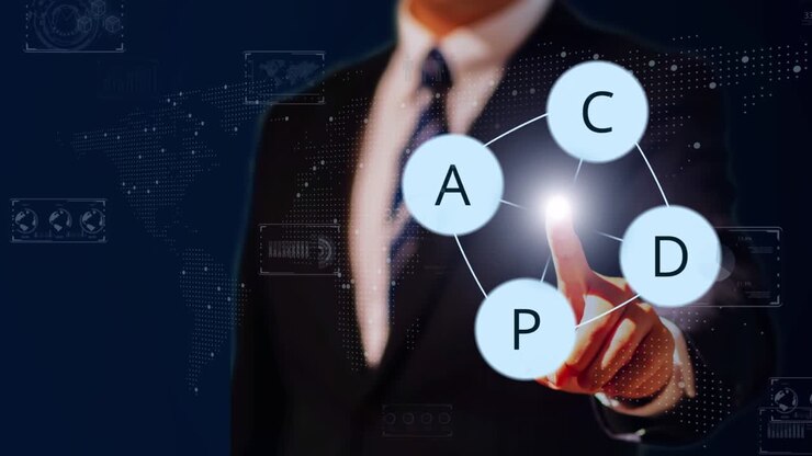 PDCA Plan Do Act Check Business technology concept. Technology, Internet and network concept. 3d illustration.