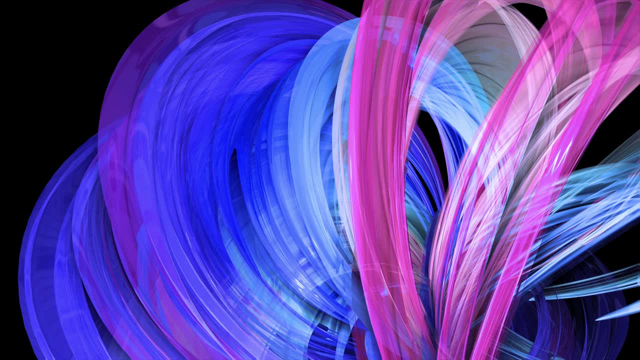 abstract multicolored transparent ribbons move around on a black background. Motion graphics 3d looped background with red blue ribbons. Luma matte as alpha channel. 30