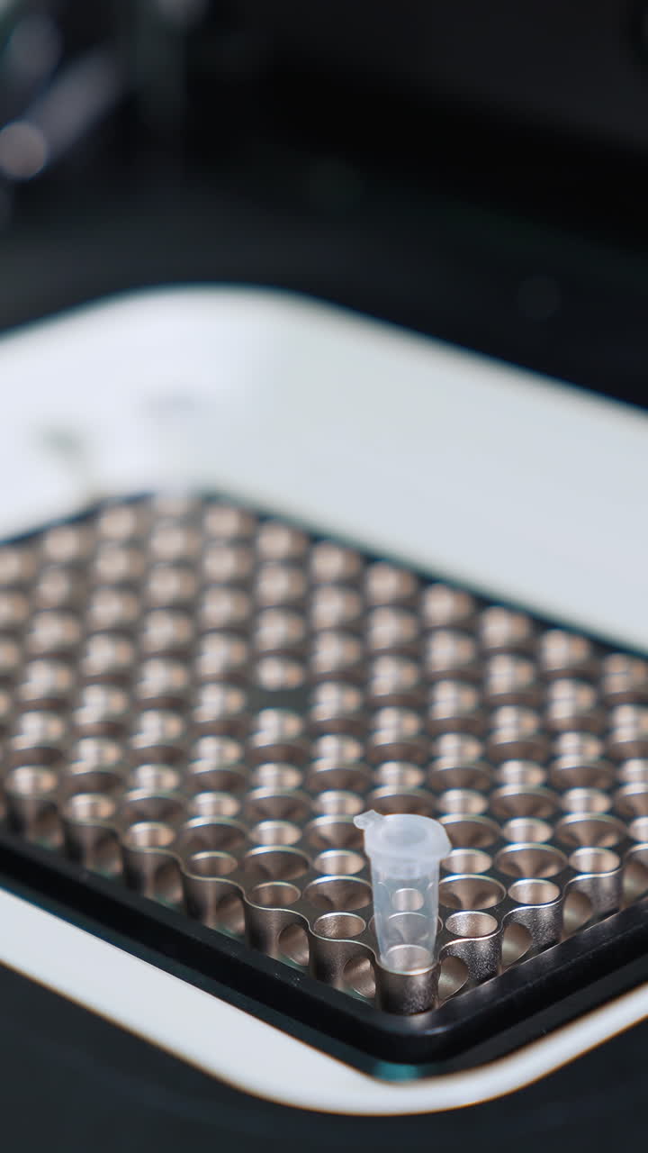 Blood samples analyzing. Testing blood for new virus. Blood research in scientific workplace. Professional medical analyzer at the laboratory. Vertical video