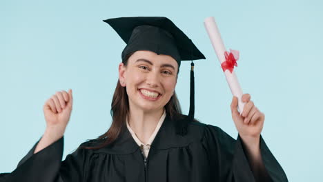 graduation, excited and woman with certificate