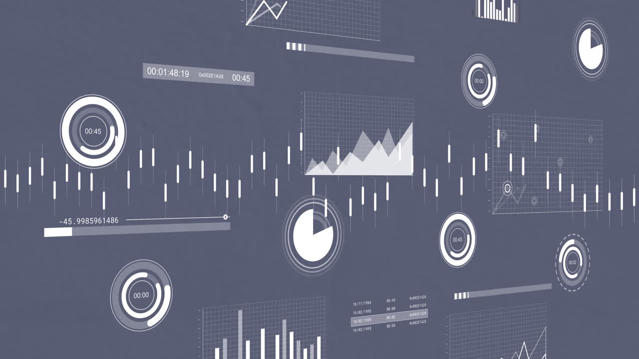 Animation of interface with data processing against grey background