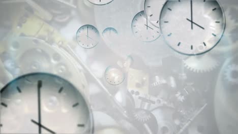 animation of clocks moving over clock mechanism