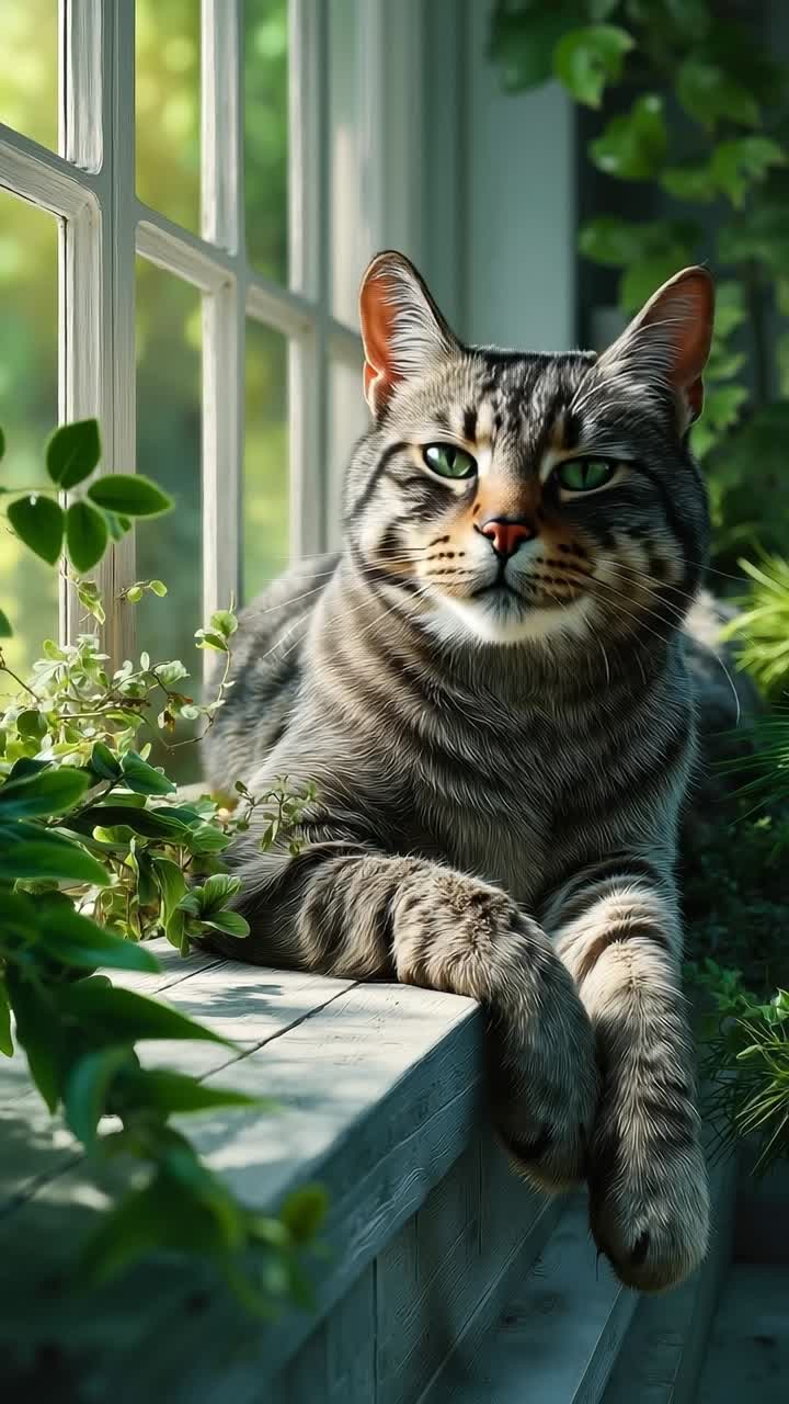 un gato acostado en el umbral de una ventana mirando por la ventana