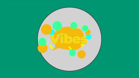 animación de vibraciones texto en burbuja de habla en círculo y fondo verde vibrante
