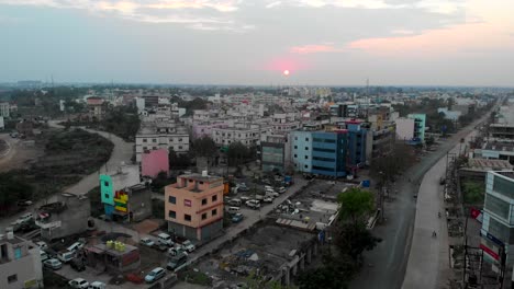 an empty aerial drone shot of bilaspur chhattisgarh india at the time of lockdown and quarantine curfew in relation with the corona virus covid