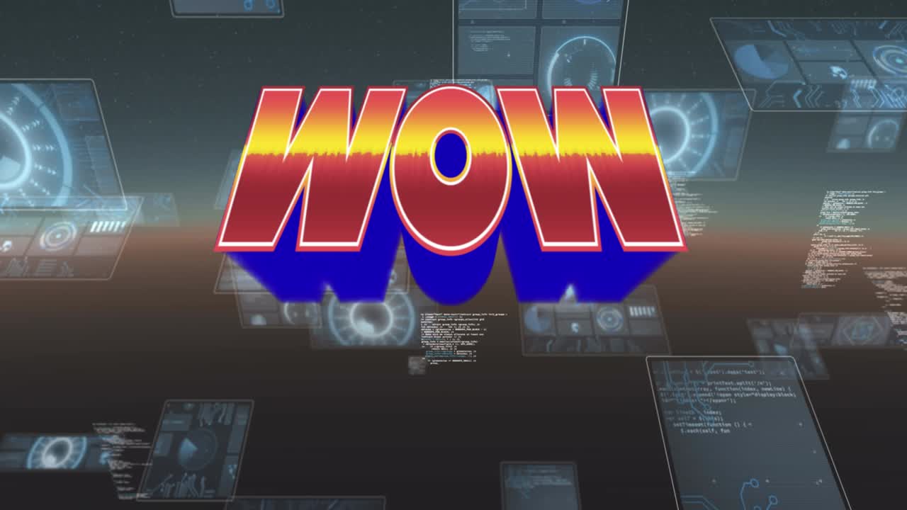 화면과 함께 디지털 추상 공간에서 와우의 애니메이션