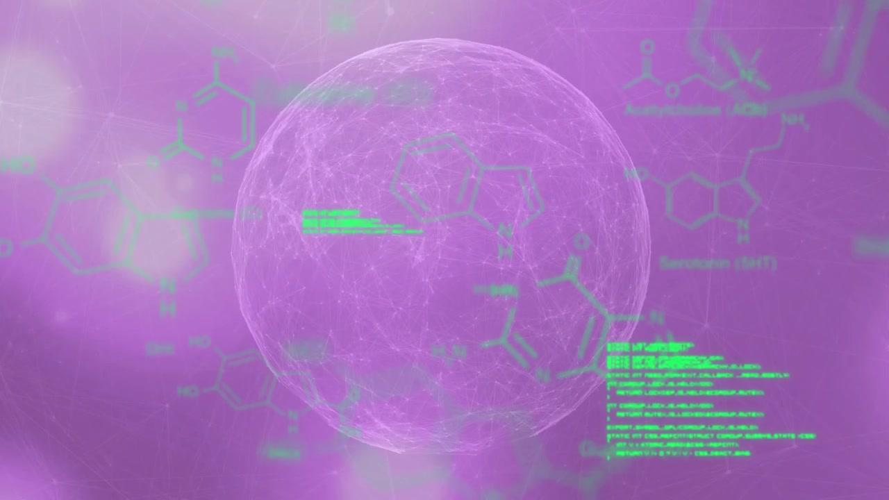 Animation of globe scientific data processing on pink background