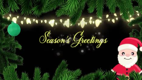 Animation-of-seasons-greetings-text-at-christmas-over-santa-claus