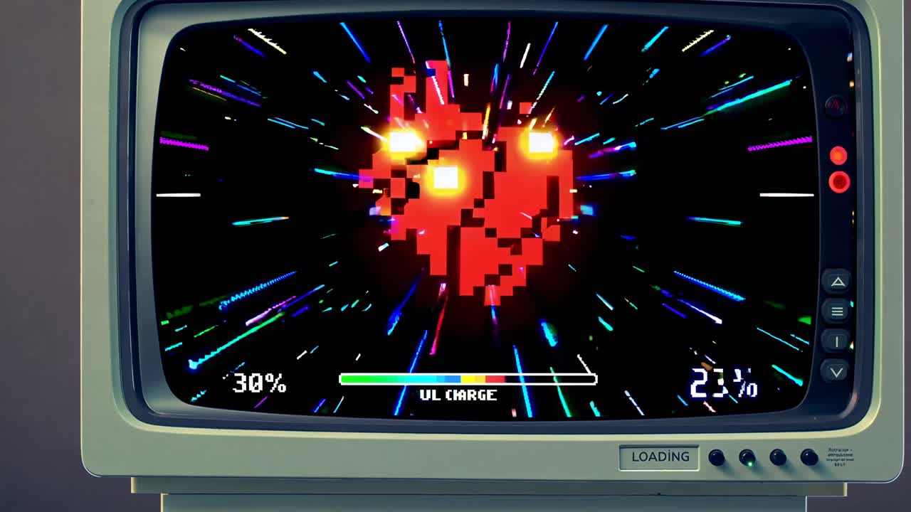 Retro Video Game Loading Screen with Exploding Heart