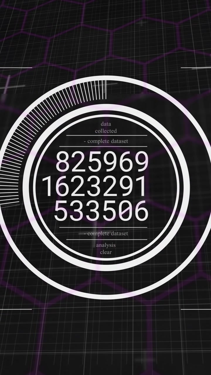 Animation of scope scanning with data processing over shapes on black background