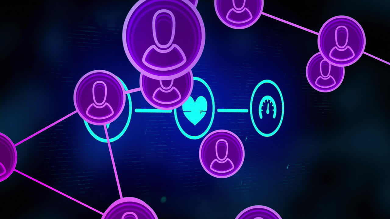 animación de procesamiento de datos y globo con conexiones con personas iconos sobre fondo oscuro