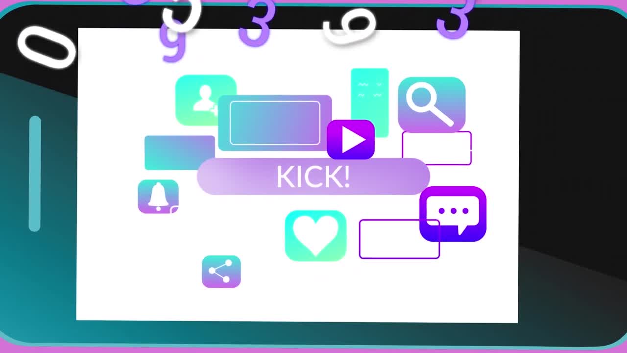 animación de números y letras cambiantes sobre iconos en la pantalla del teléfono inteligente
