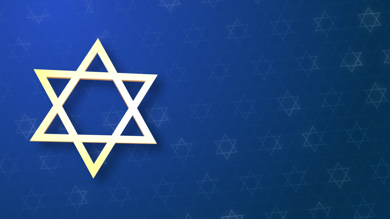 Hexagonal Star of David on blue looped background. State symbol of Israel. Animated screensaver with the sign of Judaism.
