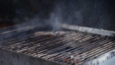 smoke coming from the hot flaming charcoal in the grill - closeup shot