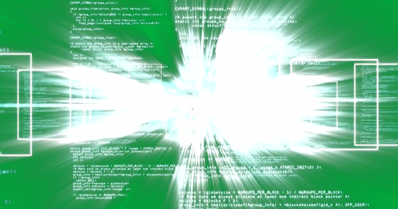 Animation of digital information and white square on black background