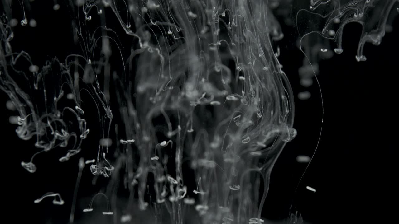 White Ink Effect In Water Filmed On Black Background