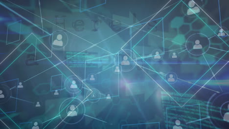 animation of data processing and network of connections over arrows