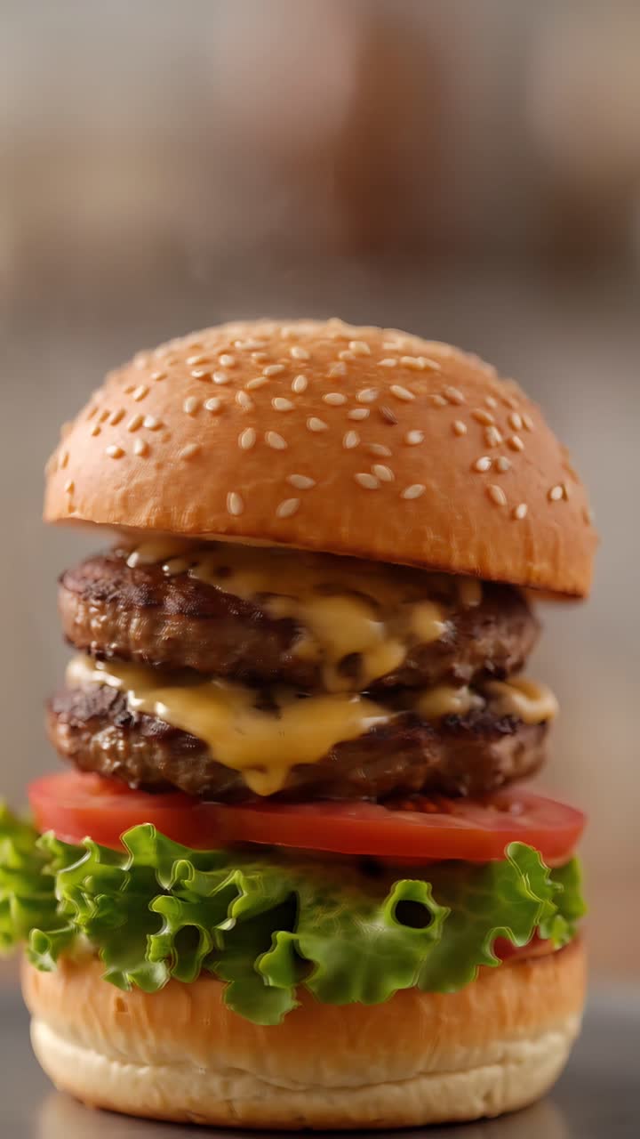 Hamburger Succoso Primo Piano Sfondo Bokeh 4K