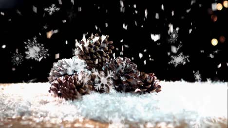 Schnee-Fällt-Auf-Tannenzapfen