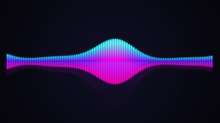 Neonpink og blå lydbølgeform-visualisering