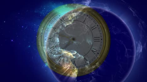 animation of globe over moving clocks