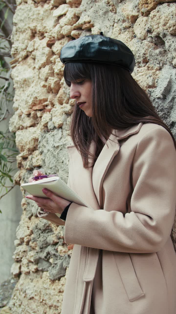 French Woman Poet Writing Ideas In A Small Italian Rural City