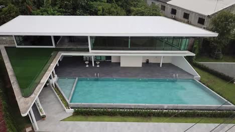 aerial view white modern summer pool house