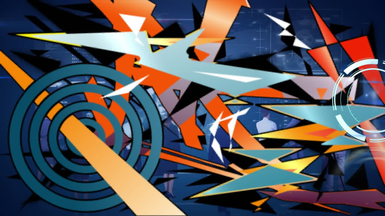 animación de formas abstractas, escaneo de alcance y procesamiento de datos sobre empresarios