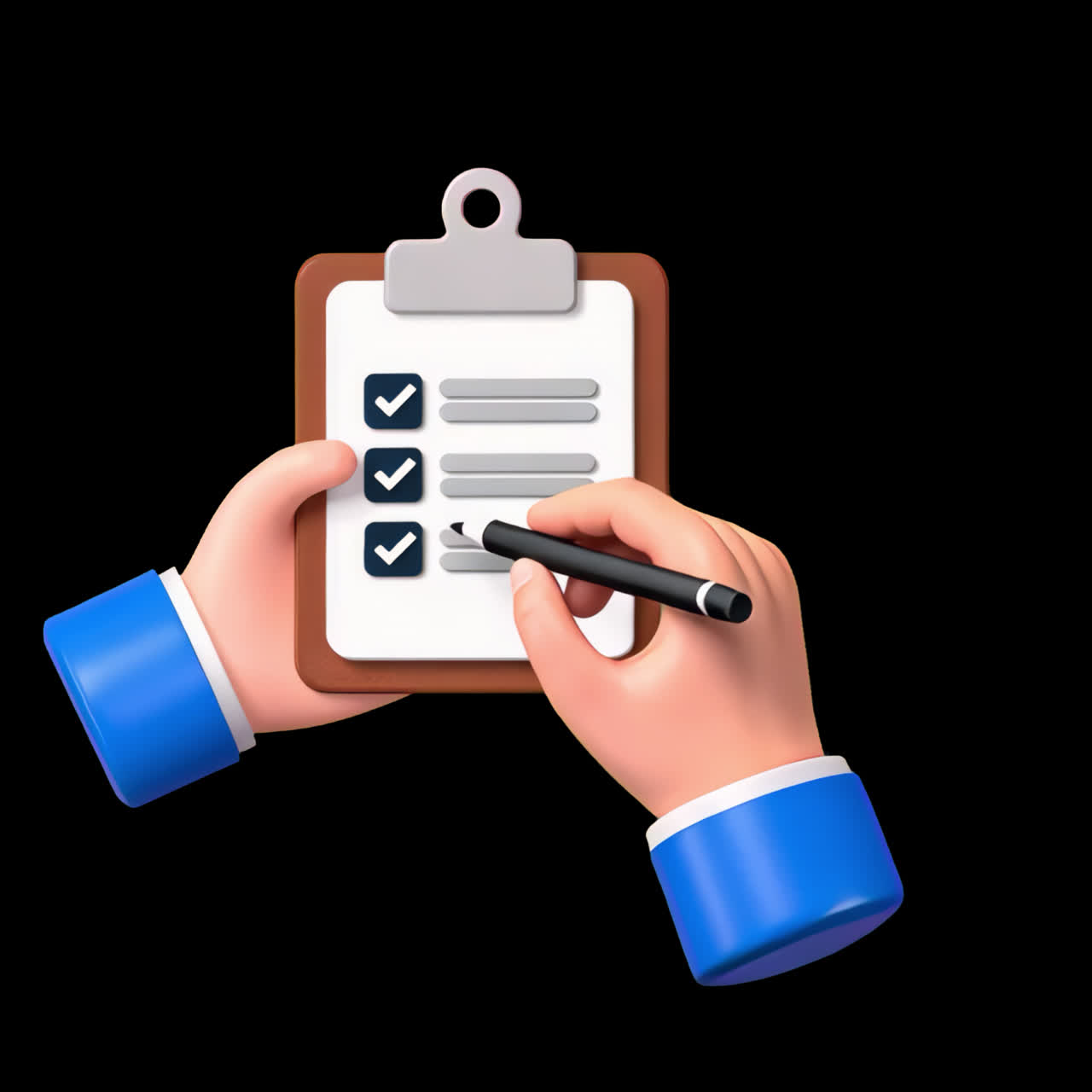 Manager with checklist 3d business element animation isolated asset, transparent 4K video, alpha