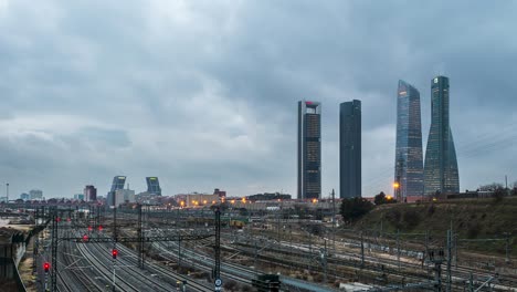 time lapse four towers complex sunset, madrid, spain