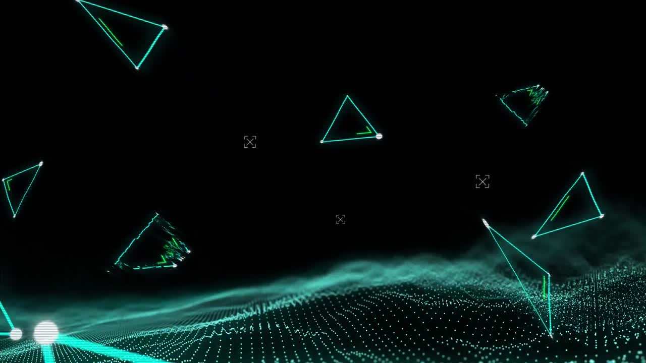 animación de triángulos y humanos hechos de textos de negocios sobre puntos móviles en fondo negro