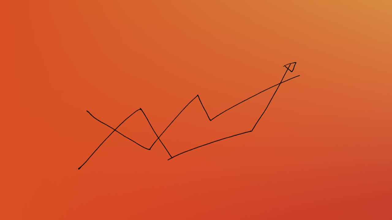 animación de flechas escritas a mano que apuntan hacia arriba con manchas verdes sobre un fondo naranja.
