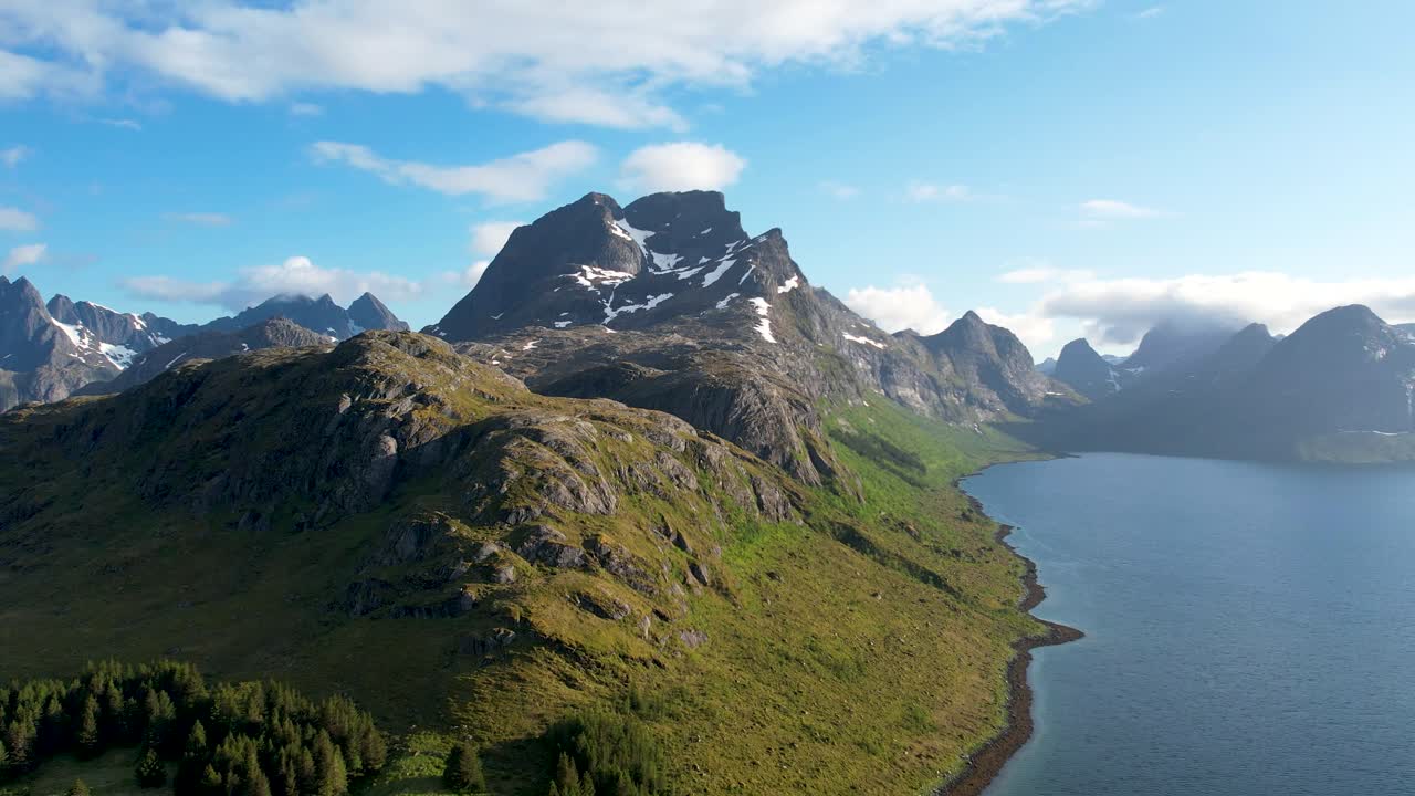 Epic 4K aerial video of Lofoten Islands. Showcase arctic landscapes, and stunning mountain scenery. Great for stock footage and cinematic use.
