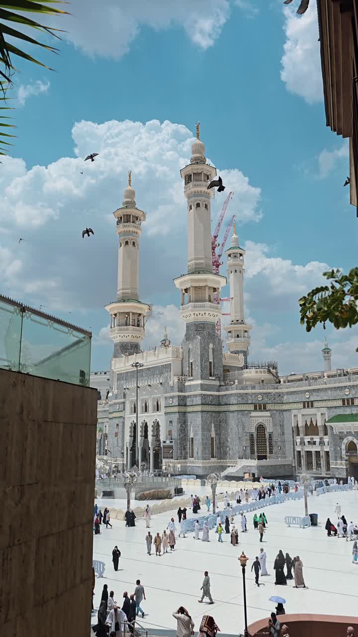 An exterior view of the holy mosque, Masjid Al Haram, in Makkah, Saudi Arabia