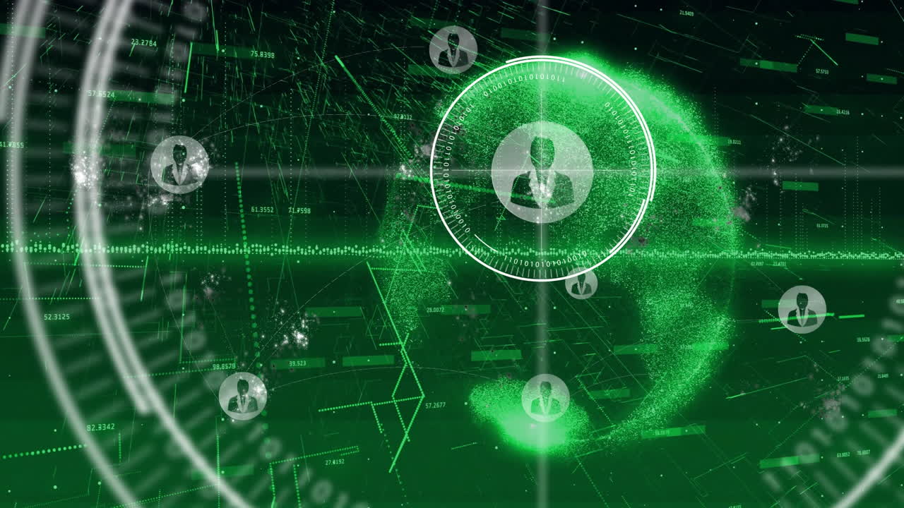 Network of digital connections and data processing animation over green background