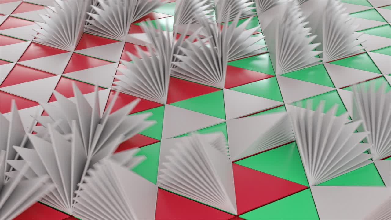 삼각형과 팬을 가진 추상적인 기하학적 패턴