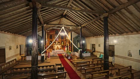 top shot of the interior of the jesuit mission church in san ignacio de velasco, bolivia