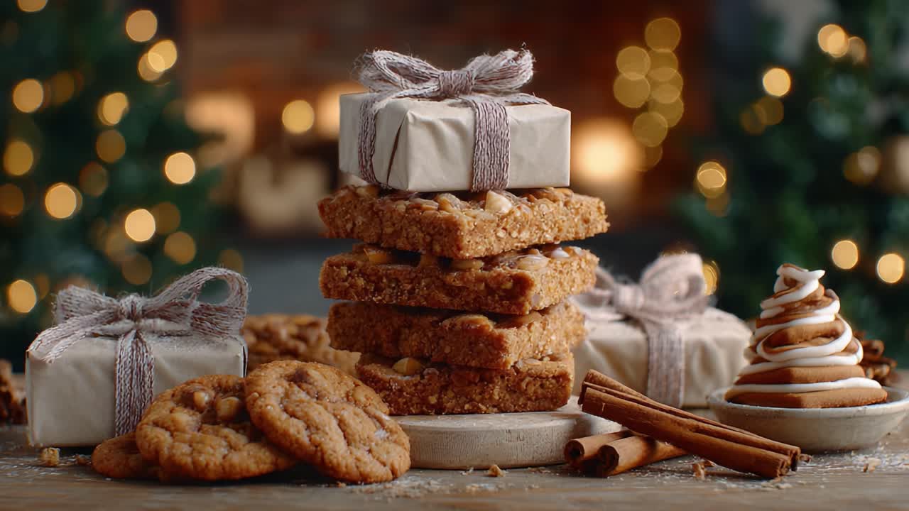 Delicious Holiday Treats: A Festive Arrangement of Cookies, Brownies, and Decorative Gifts Ready for Celebration and Indulgence in a Cozy, Cheerful Atmosphere