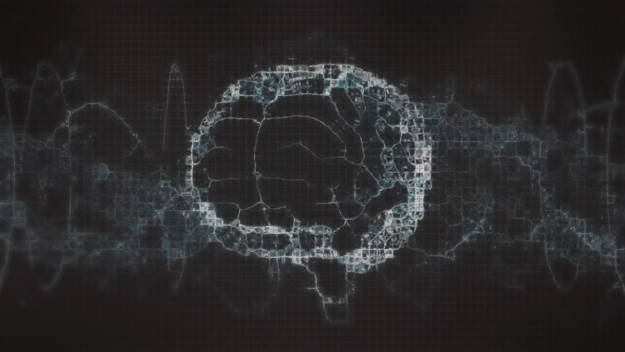 Animation of shapes and brain over black background