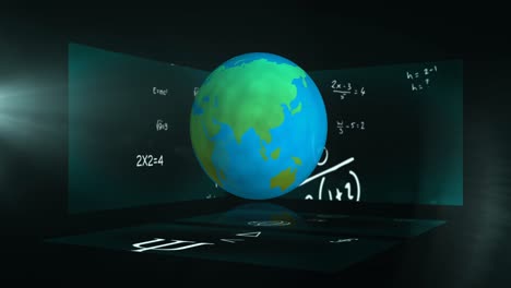 Animation-Mathematischer-Gleichungen-Mit-Einem-Globus-Während-Einer-Coronavirus-Pandemie