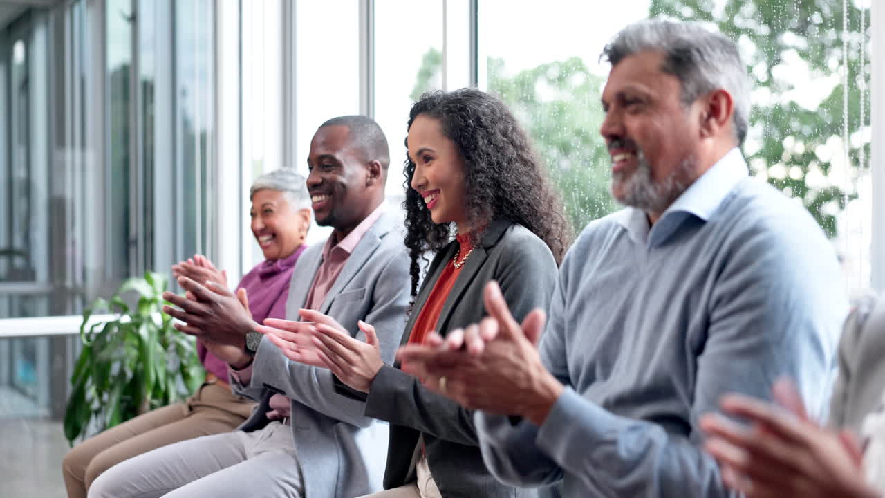 Business people, applause and high five