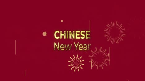 animation of new year greetings text and chinese traditional decorations on red background