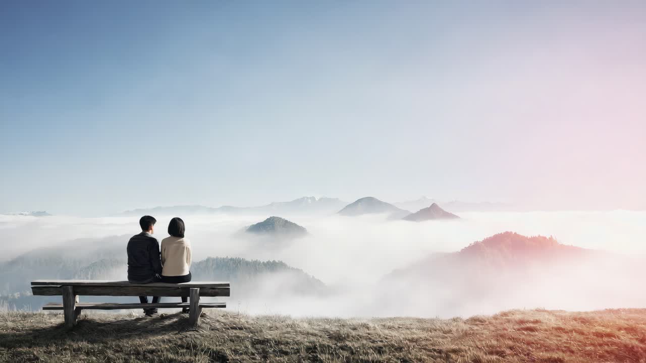 Couple Enjoying Mountain Vista from Bench