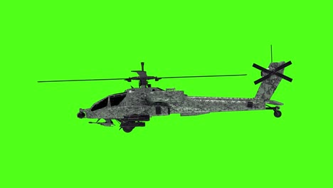 military helicopter flying animation. green screen 4k footage