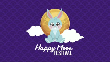feliz festival de la luna letras con conejo y luna llena