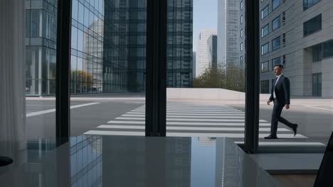 businessman walking on a crosswalk in a modern city