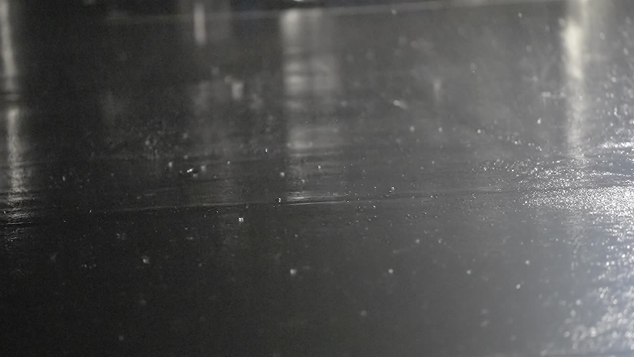 Night Time Rain and Water Drops on City Street, Static Shot